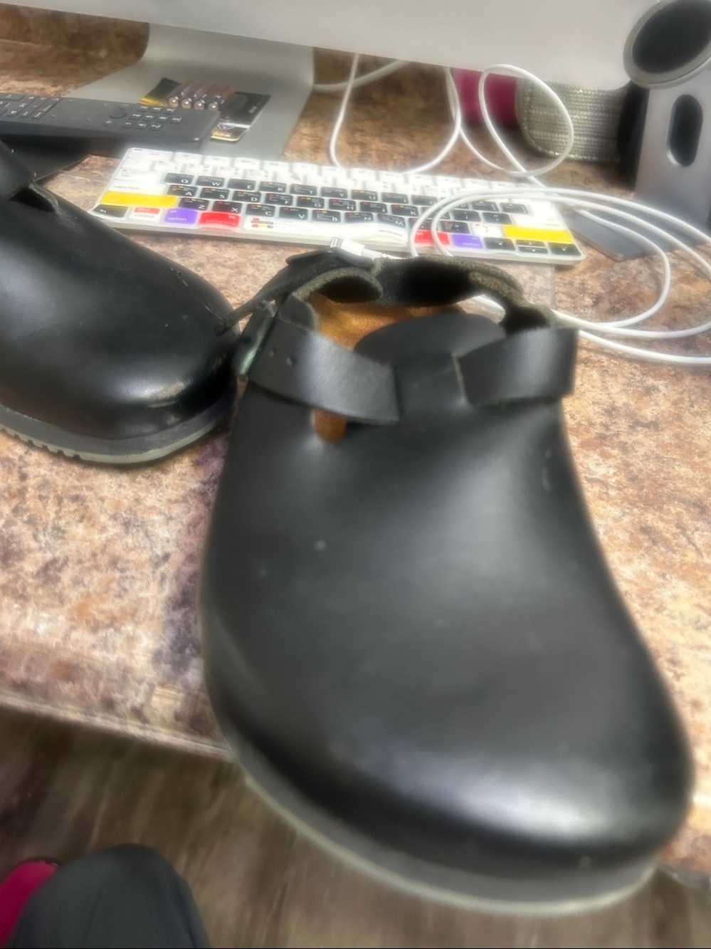 Black Leather Clog with Adjustable Buckles - Picture 6 of 11